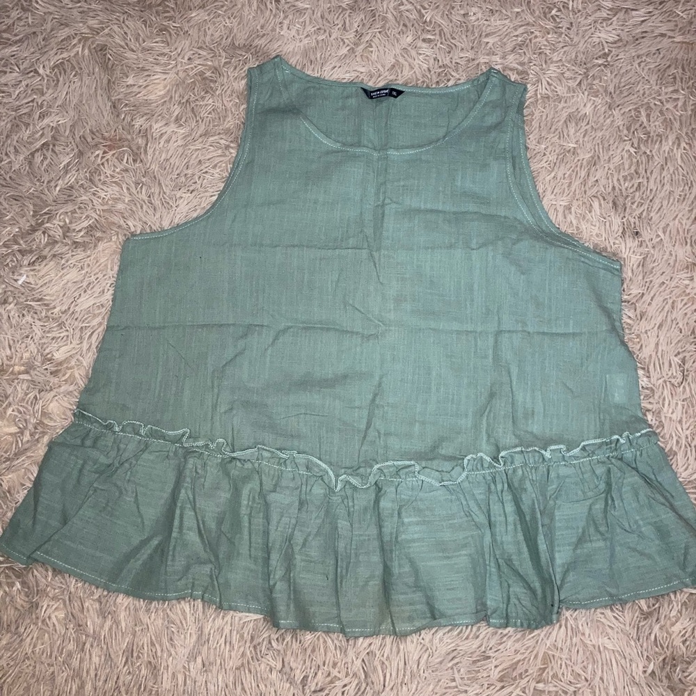 Green Sleeveless Ruffle Hem Top